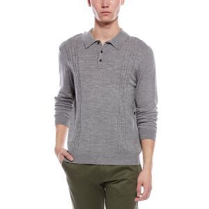 Bruno Magli Mens  Cable Front Merino Wool Polo Sweater